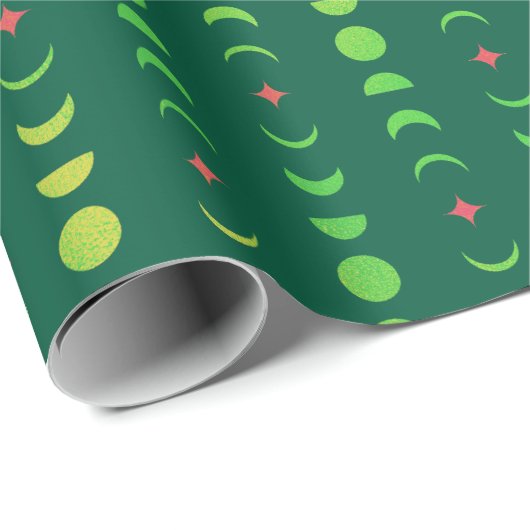 Winter Solstice Yule Wicca Maan Fasen Rood Groen Cadeaupapier (Rol Hoek)