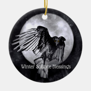 Winter Solstitie Zegen Raven of Kraai Maan Pagan Keramisch Ornament