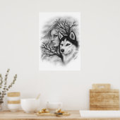 Winter Souls Wolf Husky Girl Poster (Keuken)