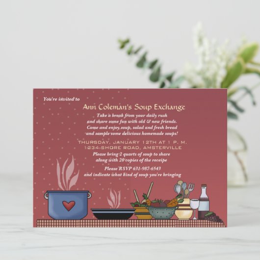 Winter Soup Exchange-uitnodiging Kaart (Staand voorkant)