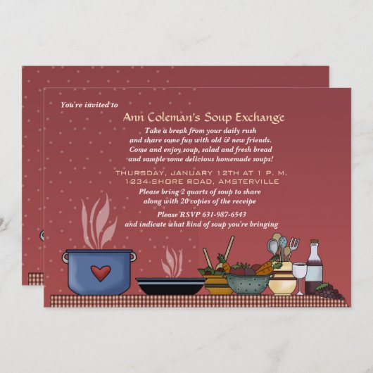 Winter Soup Exchange-uitnodiging Kaart (Voorkant / Achterkant)