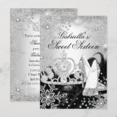 Winter Sparkle Snowflake Silver Sweet 16 Invite Kaart (Voorkant / Achterkant)