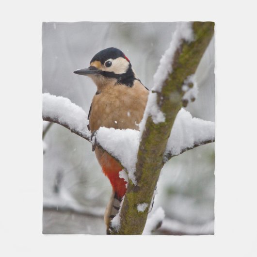 Winter Specht Fleece Dekbed Deken (Voorkant)