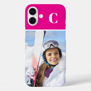 Winter Sport Foto Geborduurd Heet Roze iPhone 16 Plus Hoesje