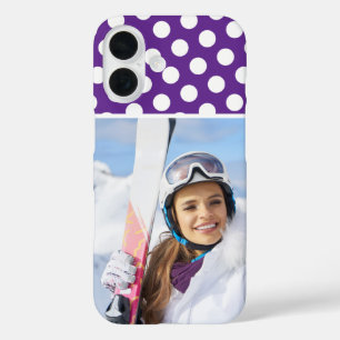 Winter Sport Foto Koningsblauw Wit Stippenpatroon iPhone 16 Hoesje