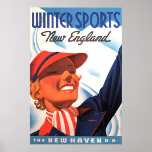 Winter Sports New England New Haven Railroad Poster