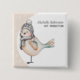 Winter Spreeuw Hoed Productie Monogram Vierkante Button 5,1 Cm