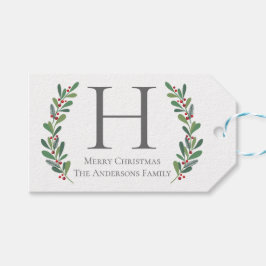 Winter Sprigs Monogram Kerst Gift Label Cadeaulabel
