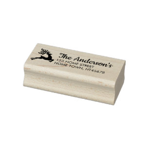 Winter Springende Rendier Naam Retouradres Rubberstempel