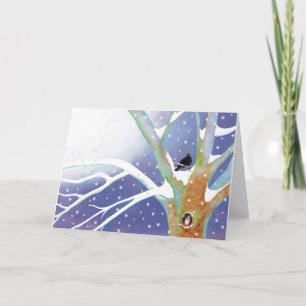 Winter Sprookje - Zingende Merel en een kabouter Kaart