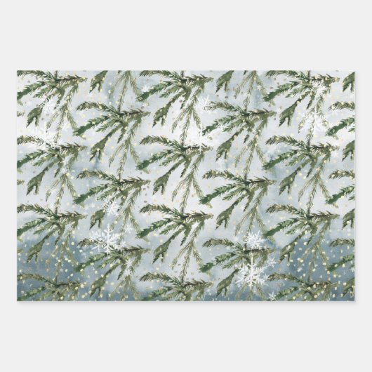 Winter Spruce Tree Branch under Golden Snow Inpakpapier Vel (Voorkant)