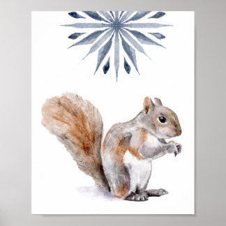 Winter Squirrel Waterverf Print