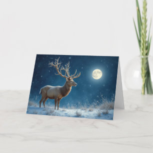 Winter Stag Moonlight Snow Christmas Holiday Kaart
