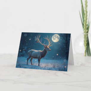 Winter Stag Moonlit Snow Christmas Holiday Kaart