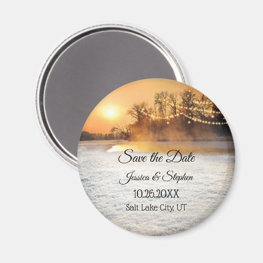 Winter String Lights Save the Date Magnet Magneet (Voorkant / Achterkant)
