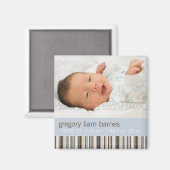 Winter Stripes Blue · Baby Aankondiging Magneet (Voorkant / Achterkant)