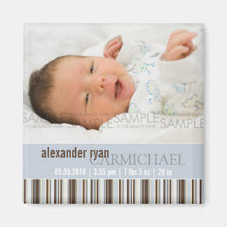 Winter Stripes Blue · Baby Aankondiging Magneet