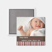 Winter Stripes Roze · Baby Aankondiging Magneet (Voorkant / Achterkant)