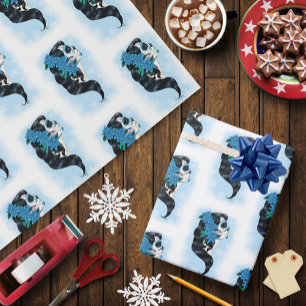 Winter Suiker Schedel Blauwe Sneeuwvlokken Cadeaupapier