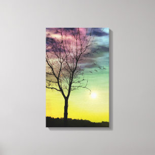 WINTER SUN EN TREE CANVAS AFDRUK