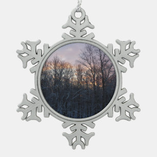Winter Sunrise I Pastel Natuur Landschap Tin Sneeuwvlok Ornament