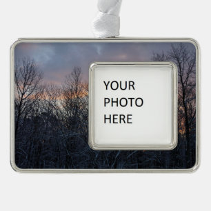 Winter Sunrise I Pastel Natuur Landschap Verzilverd Kader Ornament