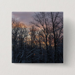 Winter Sunrise I Pastel Natuur Landschap Vierkante Button 5,1 Cm