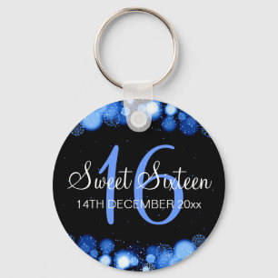 Winter Sweet 16 Birthday Party Blue Bokeh Lights Sleutelhanger