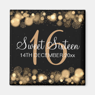 Winter Sweet 16 Birthday Party Gold Bokeh Lights Magneet