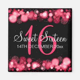Winter Sweet 16 Birthday Party Red Bokeh Lights Magneet