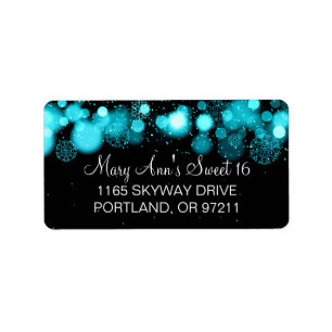 Winter Sweet 16 Birthday Turquoise Bokeh Lights Etiket