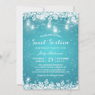 Winter Sweet 16 Zestien Turquoise Snowflake Lights Kaart