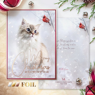 Winter Tales, Kitten en Rood Kardinaal Bird in Sno Folie Feestdagenkaart