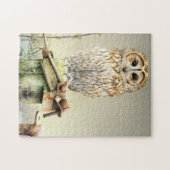 Winter tawny uil vogel legpuzzel (Horizontaal)