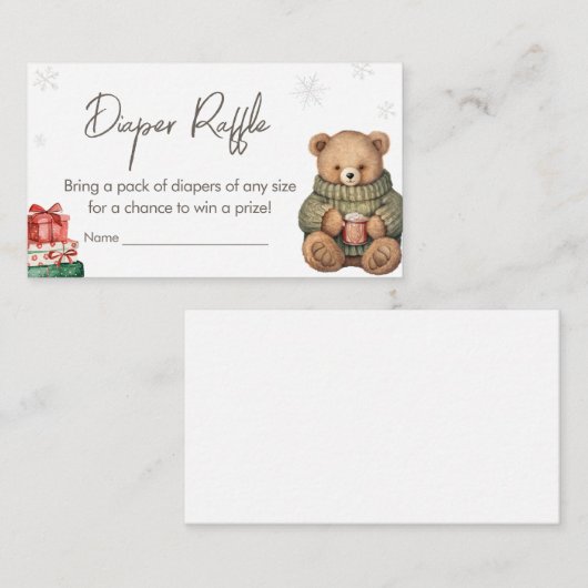 Winter Teddy Bear Baby shower Luier Raffle Informatiekaartje (Voorkant / Achterkant)