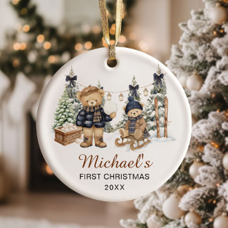 Winter Teddy Bear Baby's First Christmas Keramisch Ornament