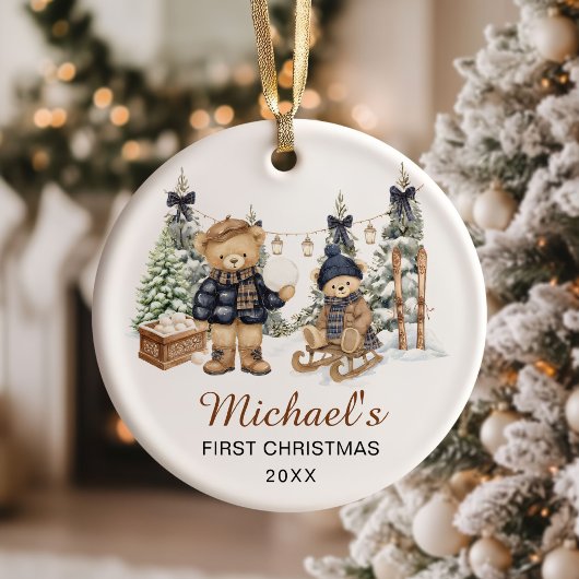 Winter Teddy Bear Baby's First Christmas Keramisch Ornament