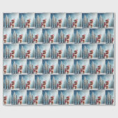 Winter Teddy Bear en Sneeuwman Cadeaupapier (Vlak)