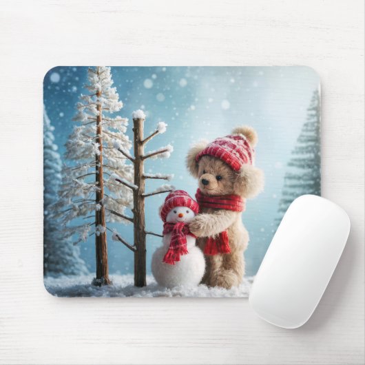 Winter Teddy Bear en Sneeuwman Muismat (Met muis)