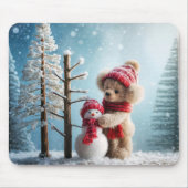 Winter Teddy Bear en Sneeuwman Muismat (Voorkant)