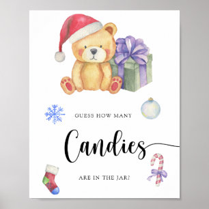 Winter Teddy Bear - raad hoeveel snoepjes Poster