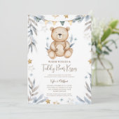 Winter Teddy Bear Snowflake Baby shower Kaart (Staand voorkant)
