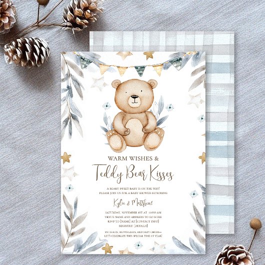 Winter Teddy Bear Snowflake Baby shower Kaart