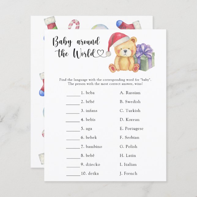 Winter teddybeer - Baby rond de wereld spel (Voorkant / Achterkant)