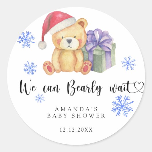 Winter teddybeer Baby shower Ronde Sticker (Voorkant)