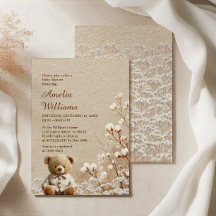 Winter Teddybeer Babyshower Katoenen Bloemen Kaart