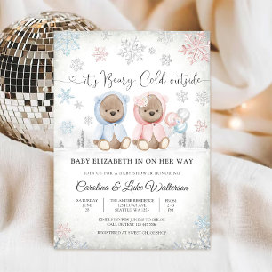 Winter Teddybeer Babyshower Uitnodiging