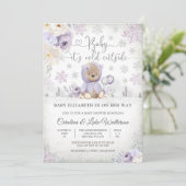 Winter Teddybeer Babyshower Uitnodiging (Staand voorkant)