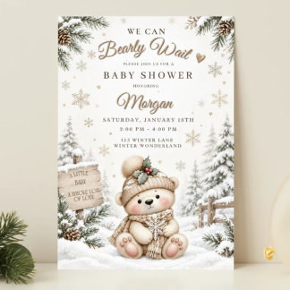 Winter Teddybeer Babyshower Uitnodiging Neutraal