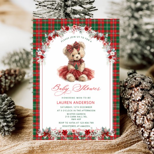 Winter Teddybeer  Luxe Baby shower Kaart